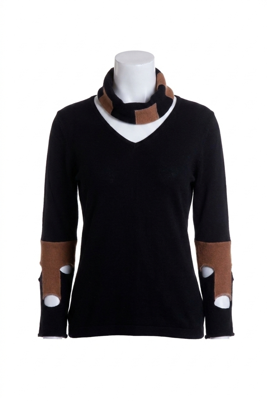 NEW ANGEL cut work sweater in black/cognac